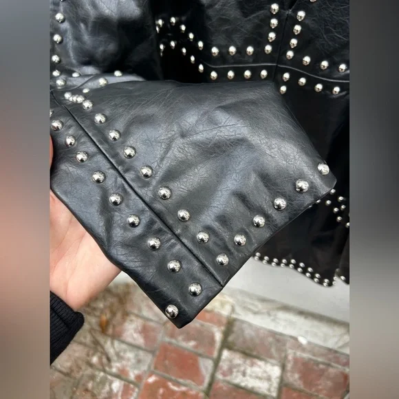 H&M Stud-embellished coated Leather dress in Black - Picture 8 of 10